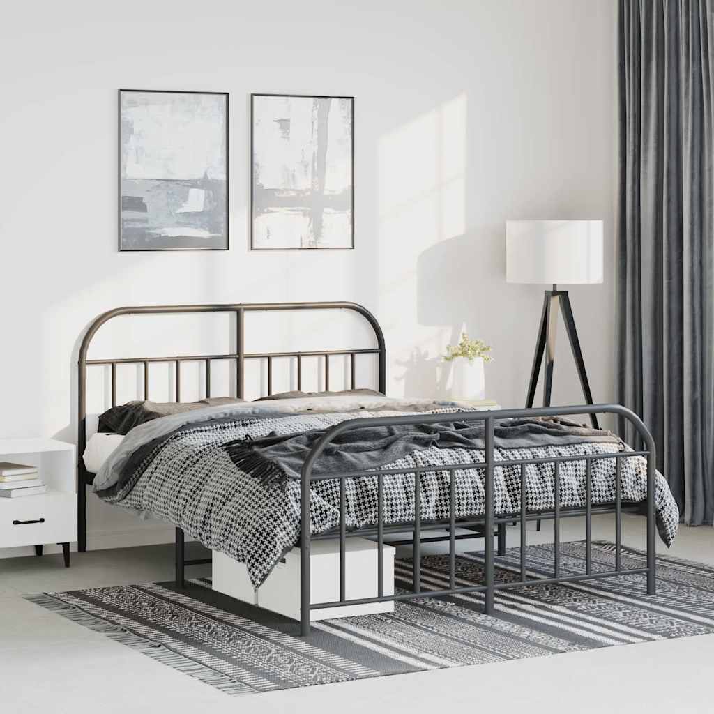 Metal Bed Frame without Mattress Footboard Headboard Black