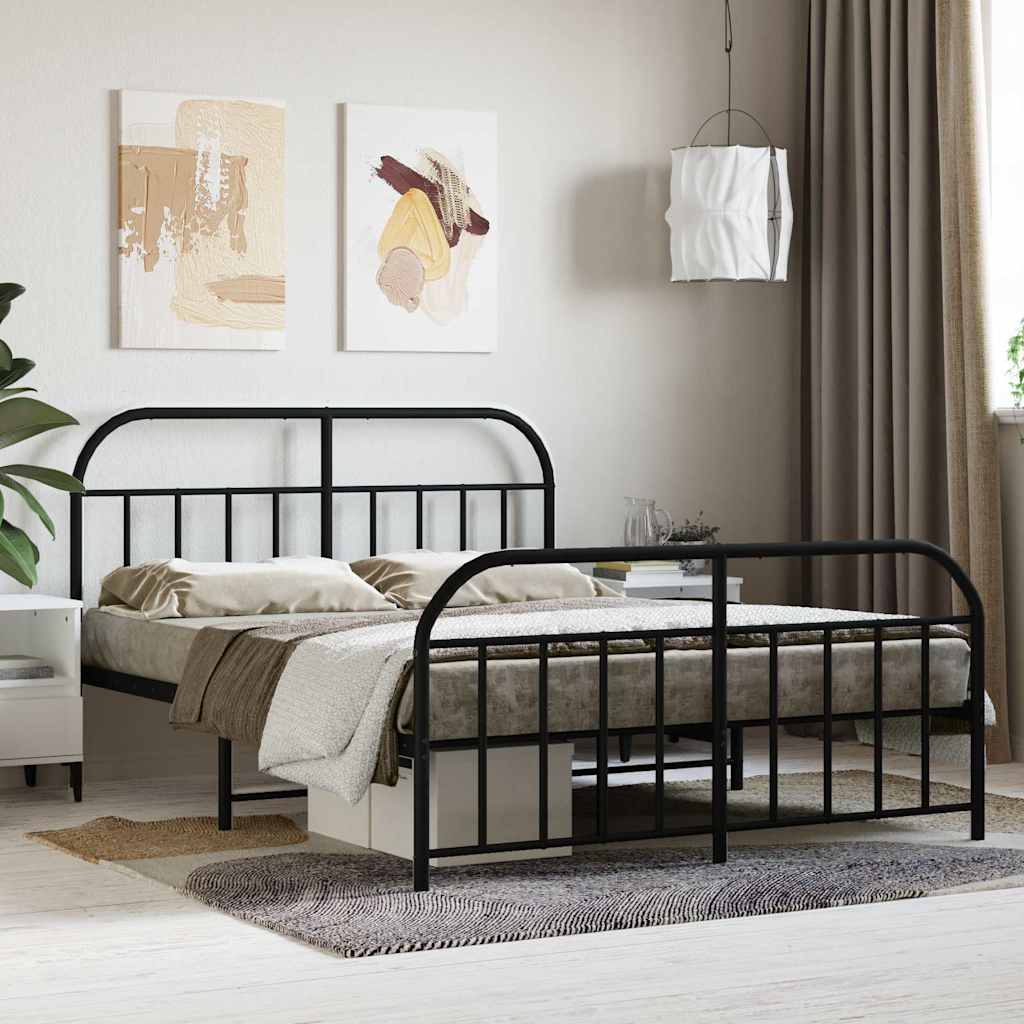Metal Bed Frame without Mattress with Footboard with Headboard & Footboard Black 140 cm 200 cm
