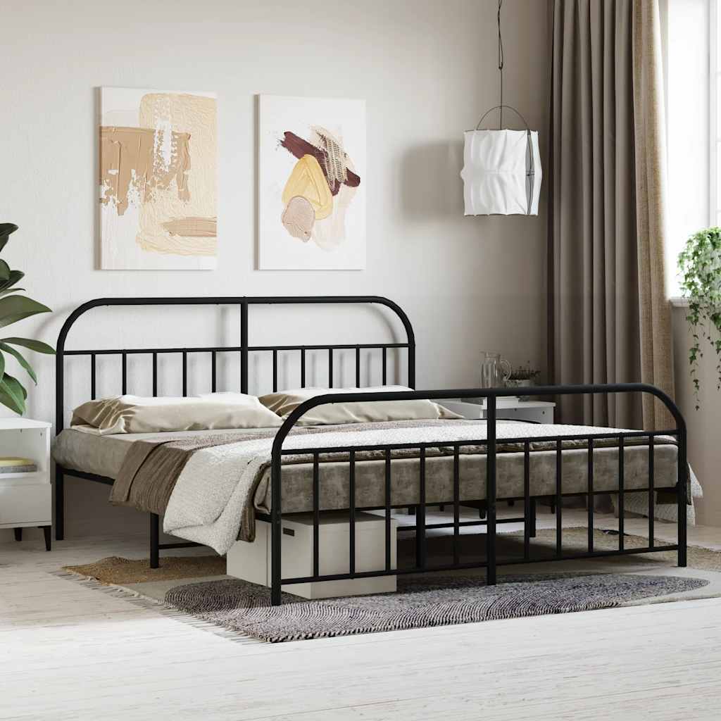 Metal Bed Frame without Mattress with Footboard with Headboard & Footboard Black 180 cm 200 cm