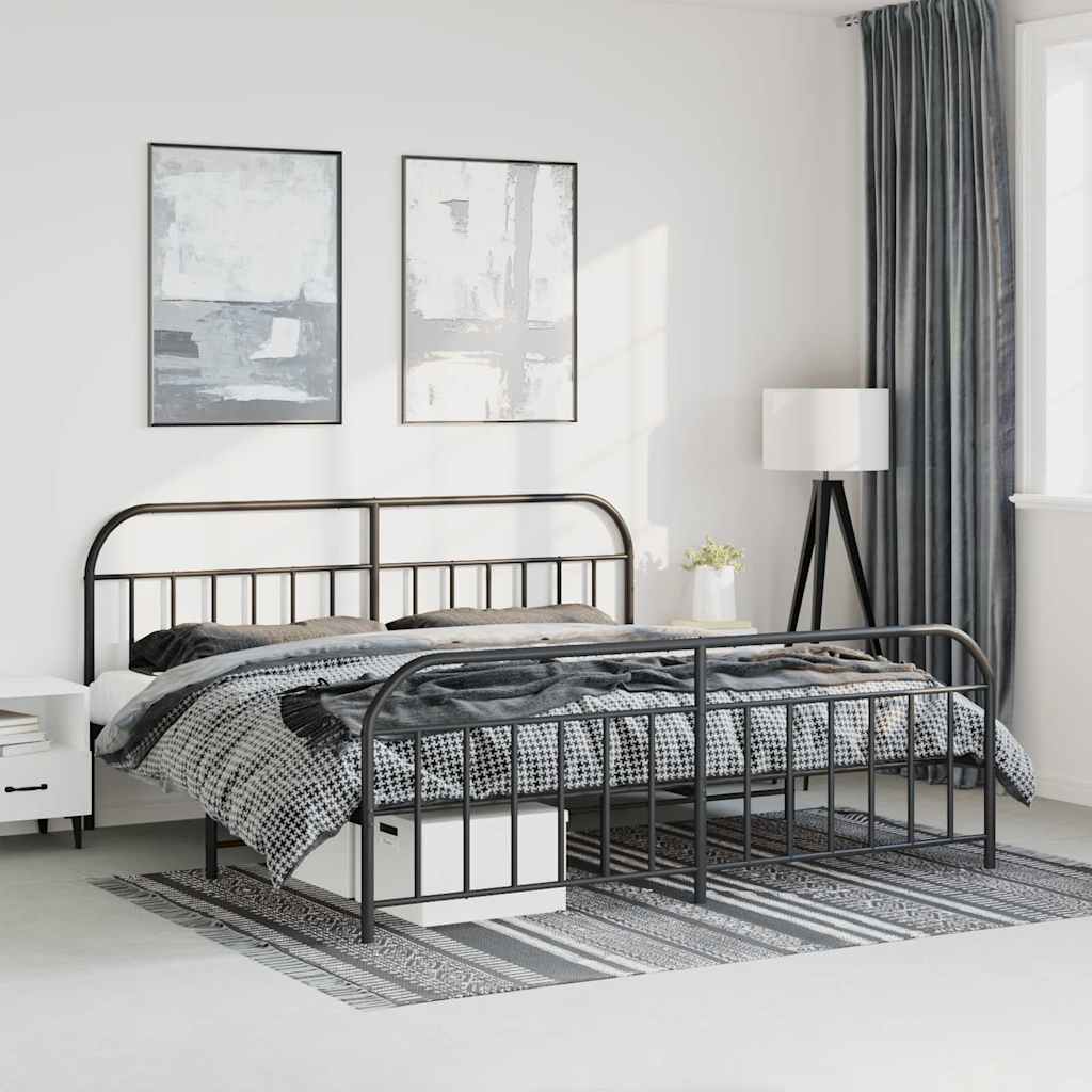 Metal Bed Frame without Mattress with Footboard with Headboard & Footboard Black 193 cm 203 cm