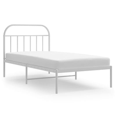 Metal Bed Frame with Headboard White 107x203 cm