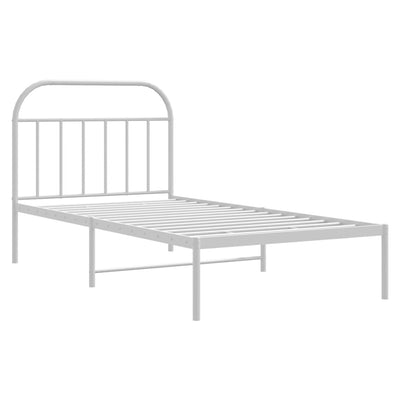 Metal Bed Frame with Headboard White 107x203 cm