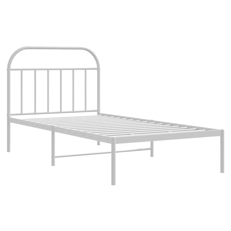 Metal Bed Frame with Headboard White 107x203 cm