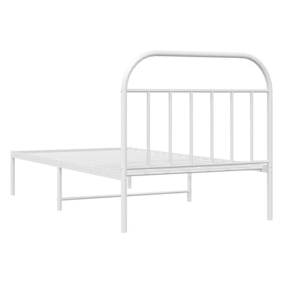 Metal Bed Frame with Headboard White 107x203 cm