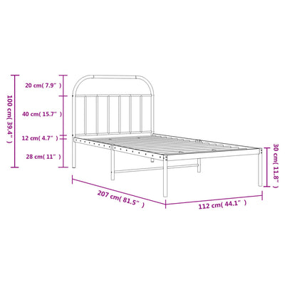 Metal Bed Frame with Headboard White 107x203 cm