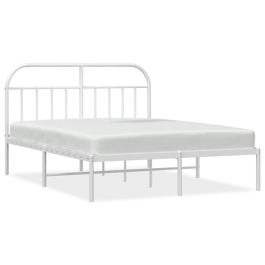 vidaXL Metal Bed Frame without Mattress with Headboard White 140x190cm 2