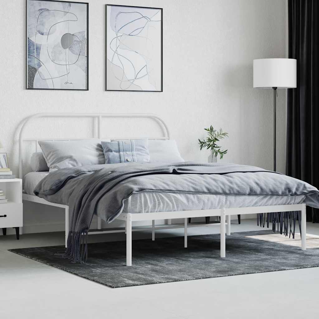 vidaXL Metal Bed Frame without Mattress with Headboard White 140x190cm 4