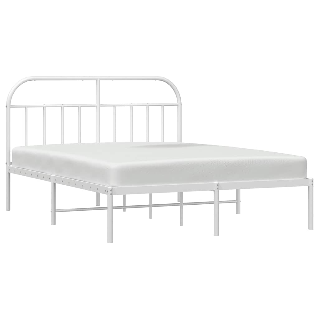 vidaXL Metal Bed Frame without Mattress with Headboard White 140x190cm 5