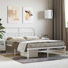 vidaXL Metal Bed Frame without Mattress with Headboard White 140x190cm 1