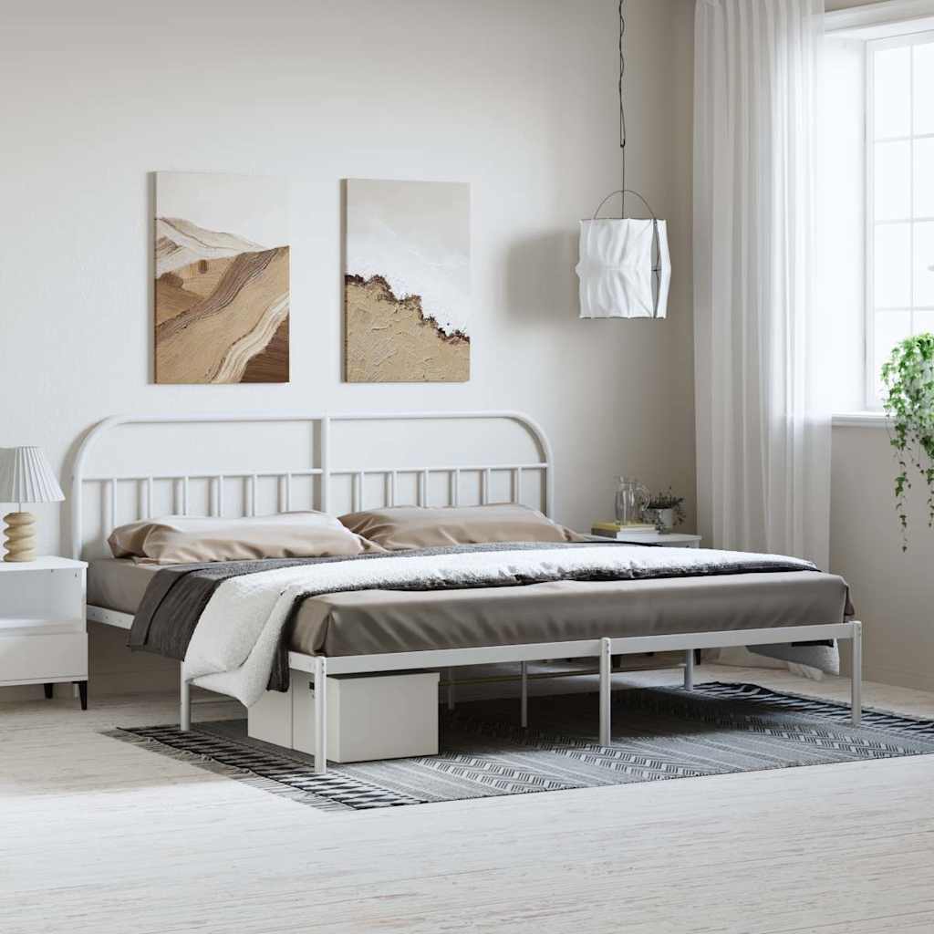 vidaXL Metal Bed Frame without Mattress with Headboard White 193x203cm 1