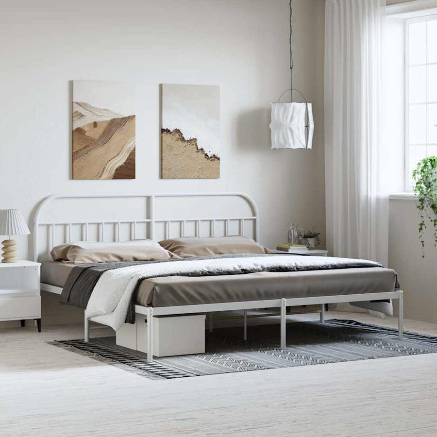 vidaXL Metal Bed Frame without Mattress with Headboard White 193x203cm 1