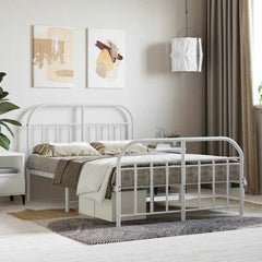 vidaXL Metal Bed Frame without Mattress with Footboard White 120x200cm 1