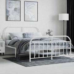 vidaXL Metal Bed Frame without Mattress with Footboard White 140x200cm 4