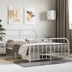 vidaXL Metal Bed Frame without Mattress with Footboard White 140x200cm 1