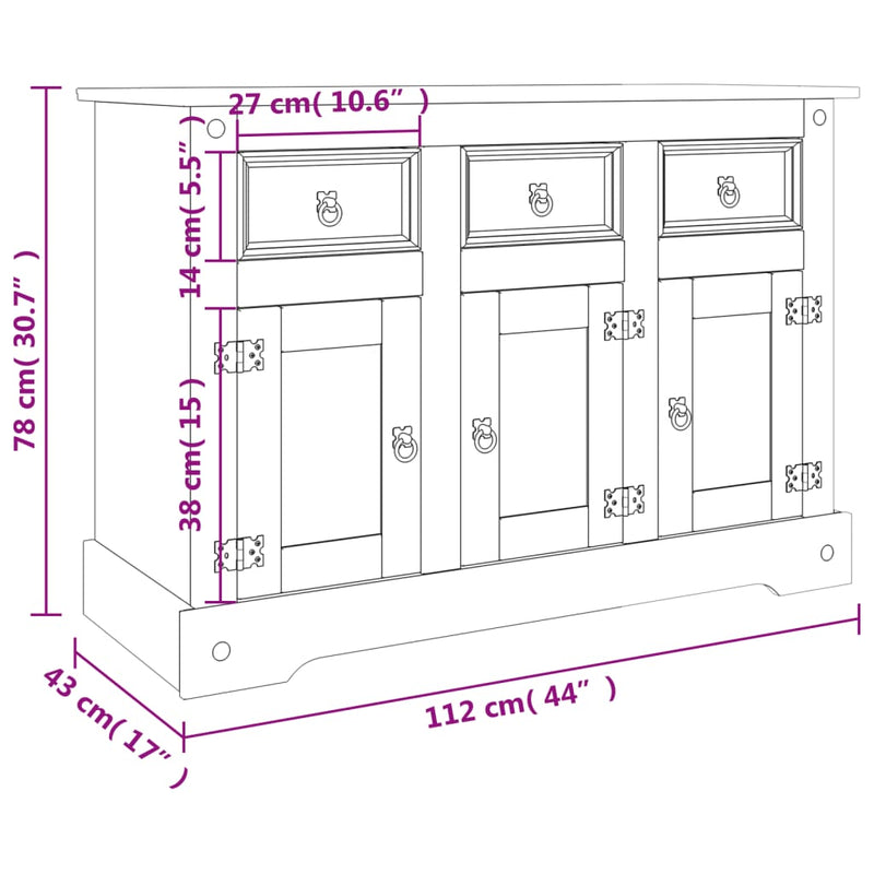 Sideboard Corona Brown 112x43x78 cm Solid Wood Mexican Pine