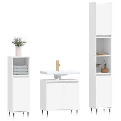 3 Piece Bathroom Cabinet Set White Engineered Wood