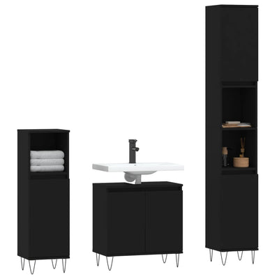 3 Piece Bathroom Cabinet Set Black Engineered Wood