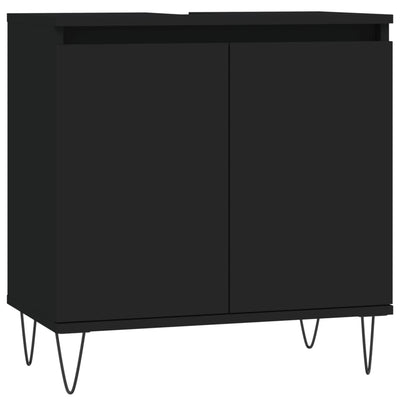 3 Piece Bathroom Cabinet Set Black Engineered Wood