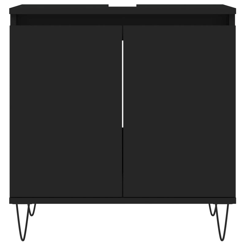 3 Piece Bathroom Cabinet Set Black Engineered Wood