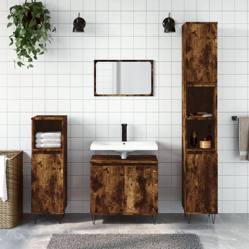 vidaXL 3 Piece Bathroom Cabinet Set Smoked Oak Engineered Wood 1
