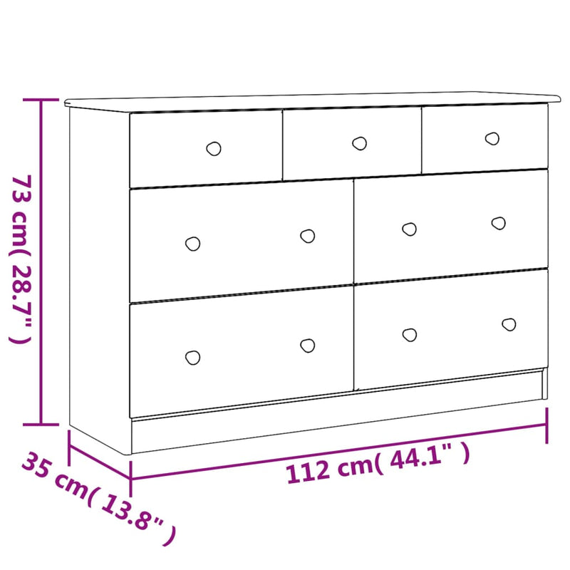 Cómoda ALTA Blanca 112x35x73 cm Madera Maciza Pino