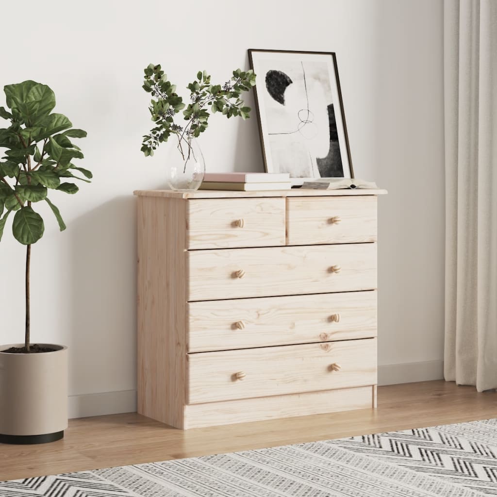 Chest of Drawers "ALTA" 77x35x73 cm Solid Wood Pine Natural