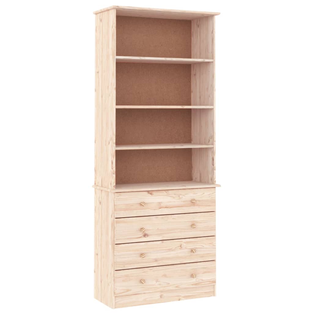 Bookcase with Drawers "ALTA" 77x35x186,5 cm Solid Wood Pine Natural