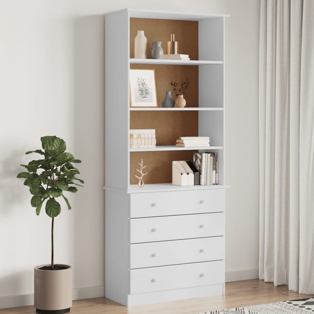 Bookcase with Drawers "ALTA" 77x35x186,5 cm Solid Wood Pine White