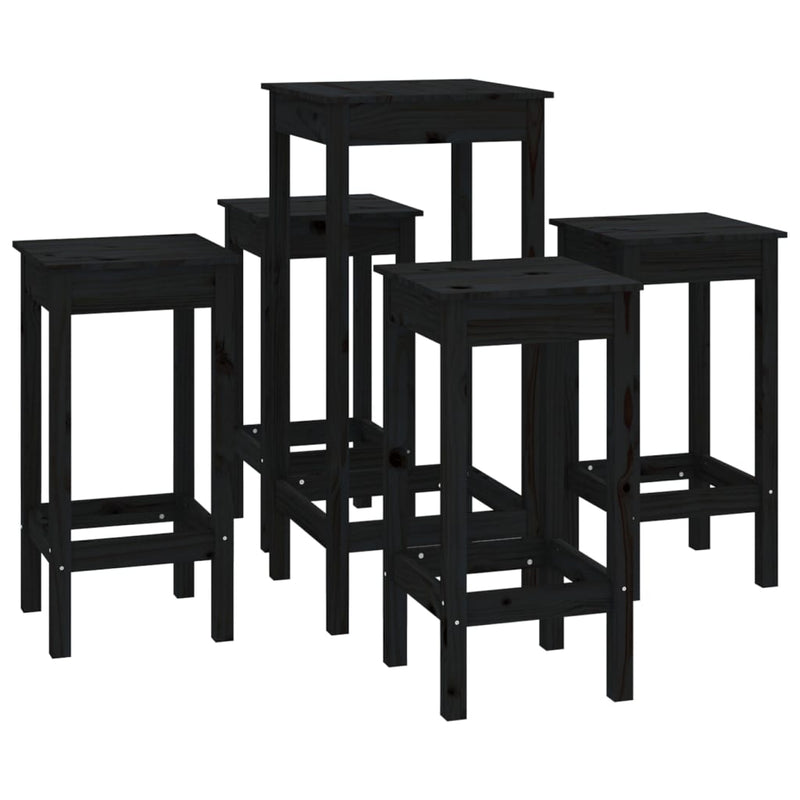 5 Piece Bar Set Black Solid Wood Pine