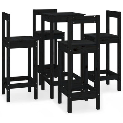 5 Piece Bar Set Black Solid Wood Pine