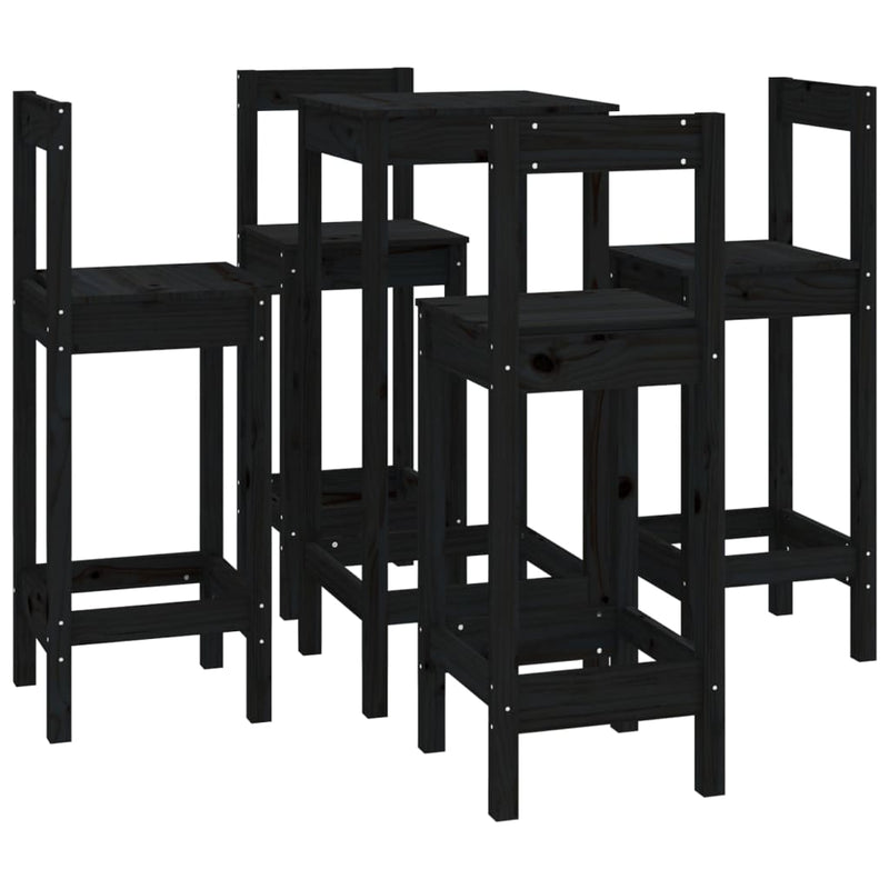 5 Piece Bar Set Black Solid Wood Pine