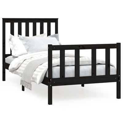 Bed Frame with Headboard Black 100x200 cm Solid Wood Pine