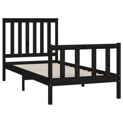 Bed Frame with Headboard Black 100x200 cm Solid Wood Pine