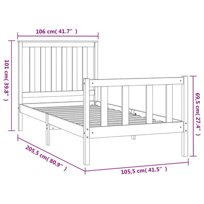 Bed Frame with Headboard Black 100x200 cm Solid Wood Pine