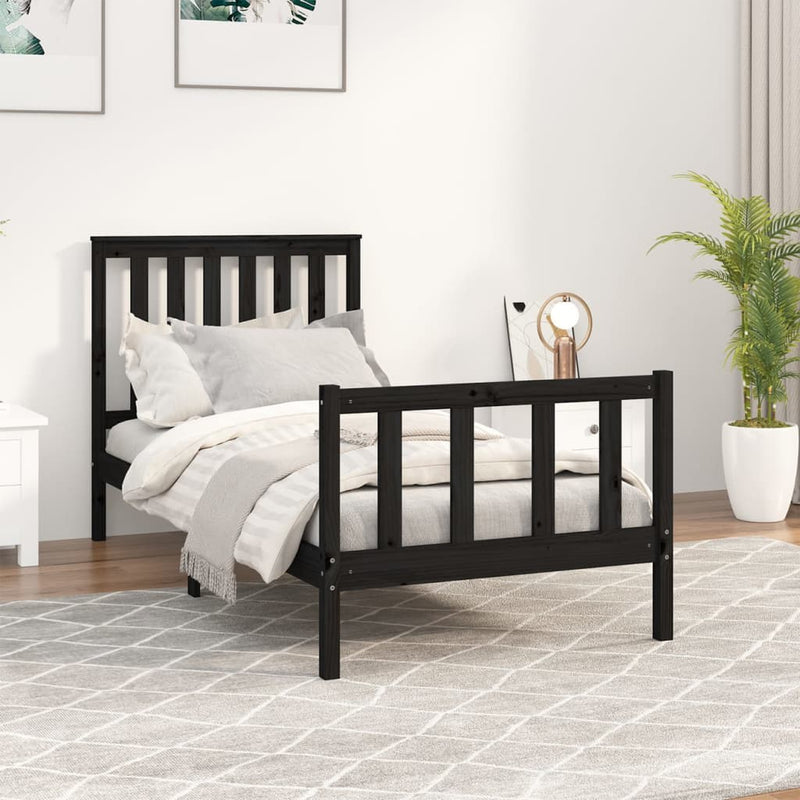 Bed Frame with Headboard Black 100x200 cm Solid Wood Pine