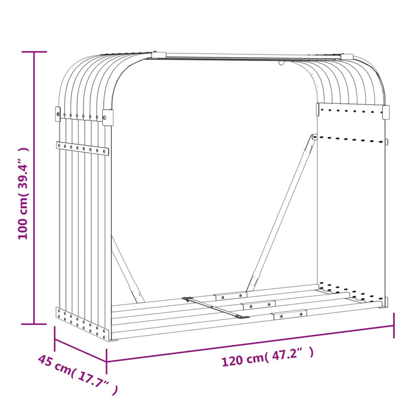 Log Holder Light Grey 120x45x100 cm Galvanised Steel