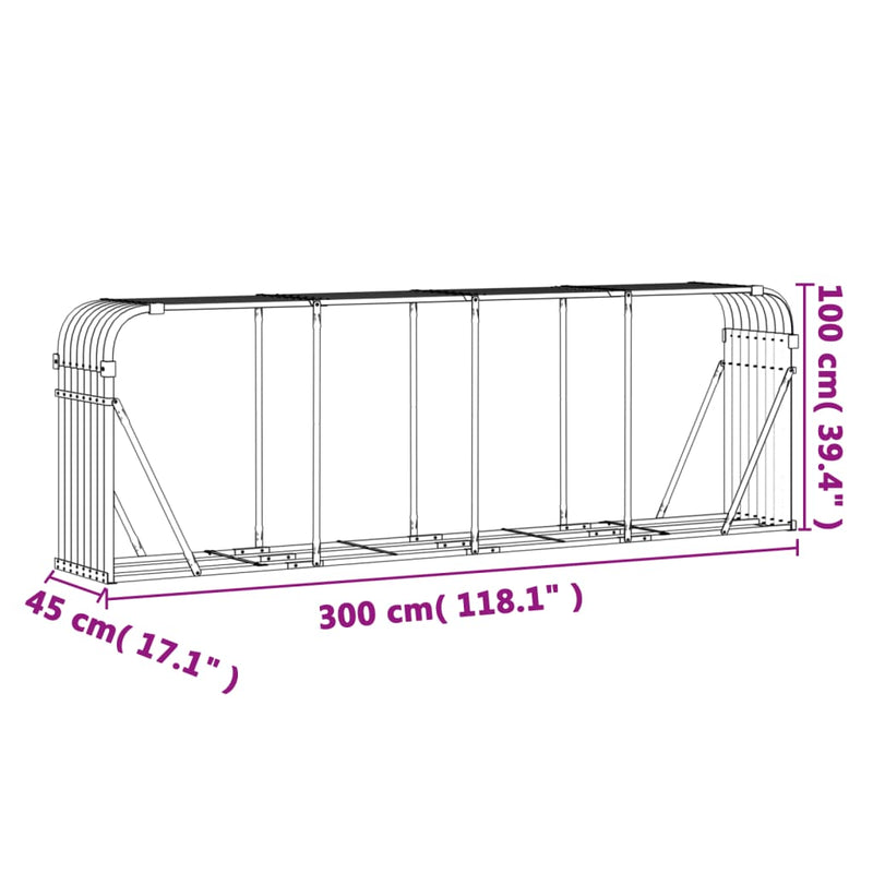 Log Holder Light Grey 300x45x100 cm Galvanised Steel