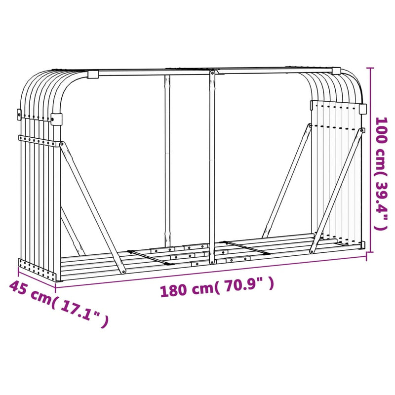 Log Holder Anthracite 180x45x100 cm Galvanised Steel