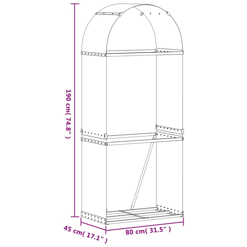 Log Holder Brown 80x45x190 cm Galvanised Steel