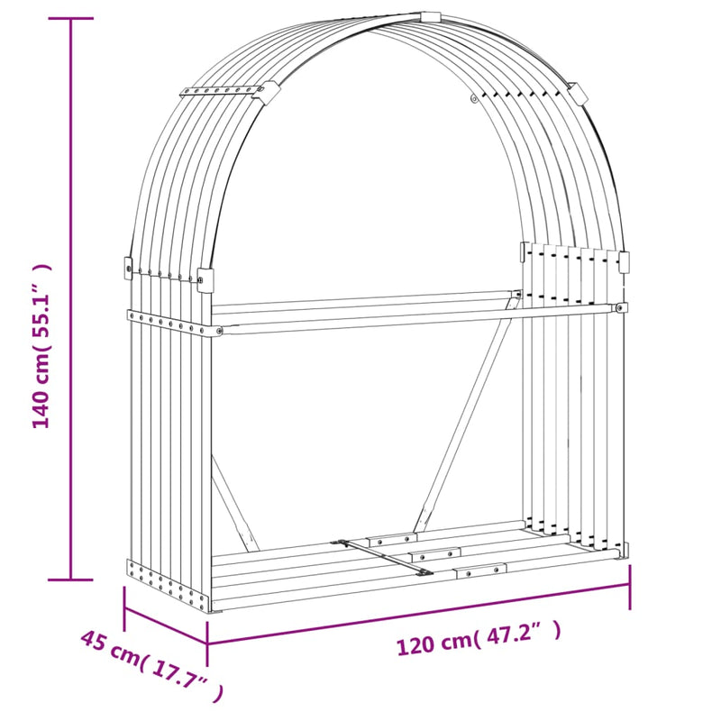 Log Holder Brown 120x45x140 cm Galvanised Steel