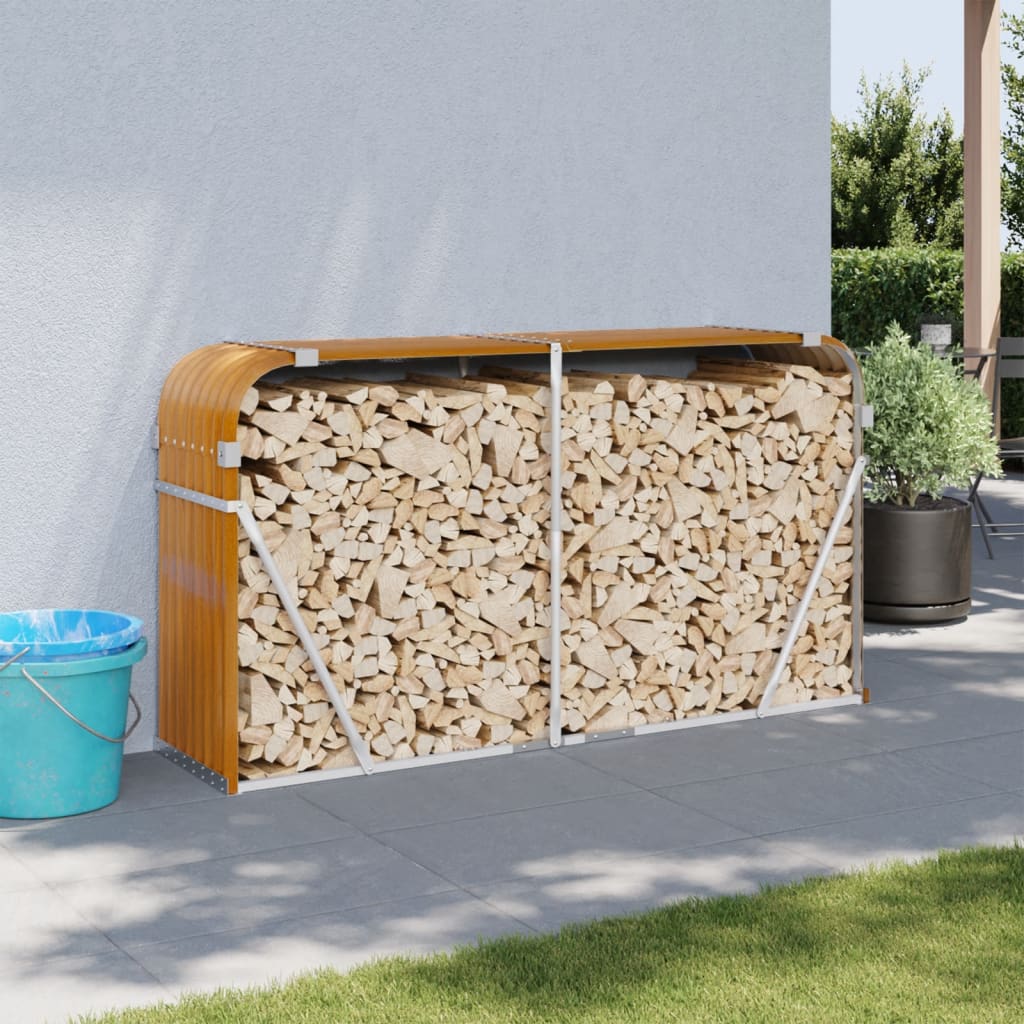 vidaXL Log Holder Wood Look 180x45x100 cm Galvanised Steel 1