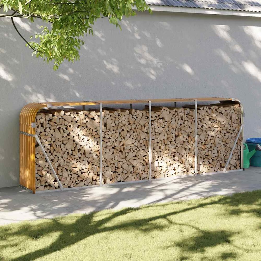 Log Holder Galvanised Steel Wood Look 300 cm