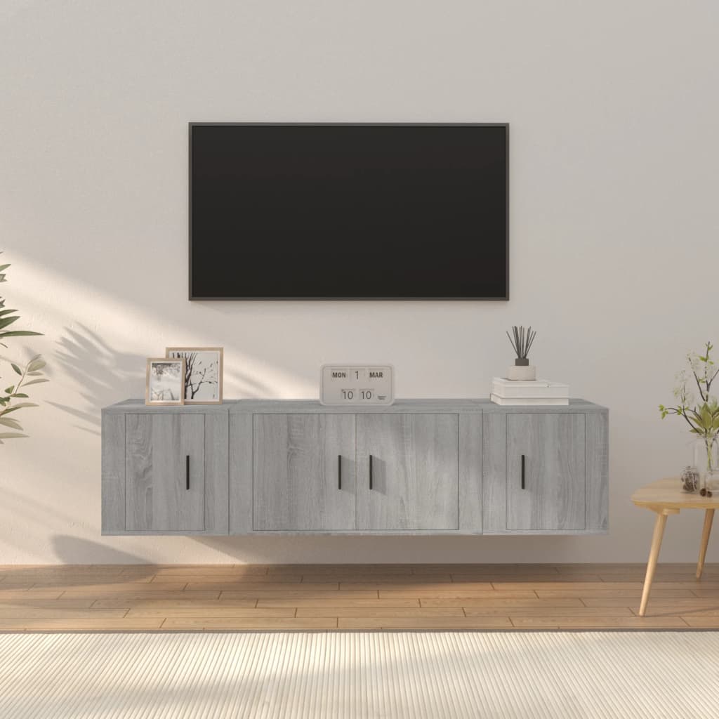 3 Piece TV Cabinet Set Engineered Wood Grey sonoma