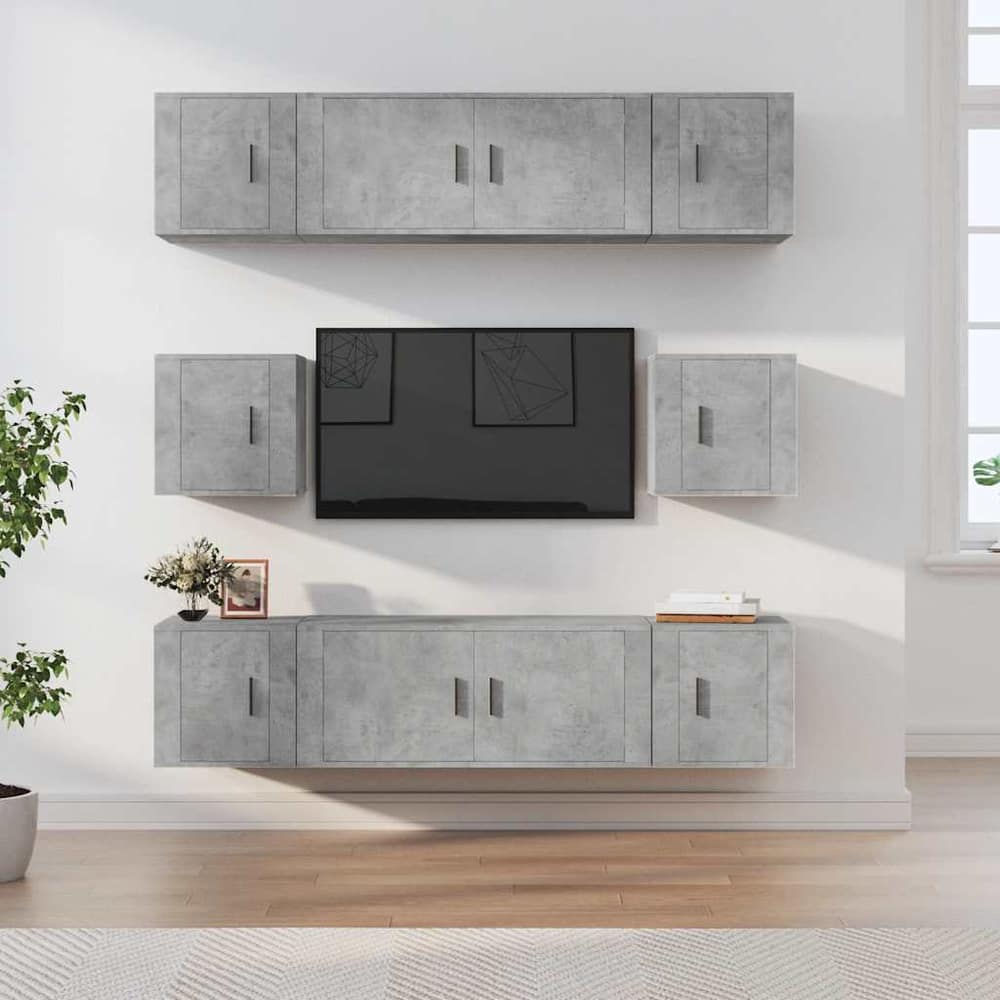 8 Piece TV Cabinet Set Engineered Wood Concrete grey