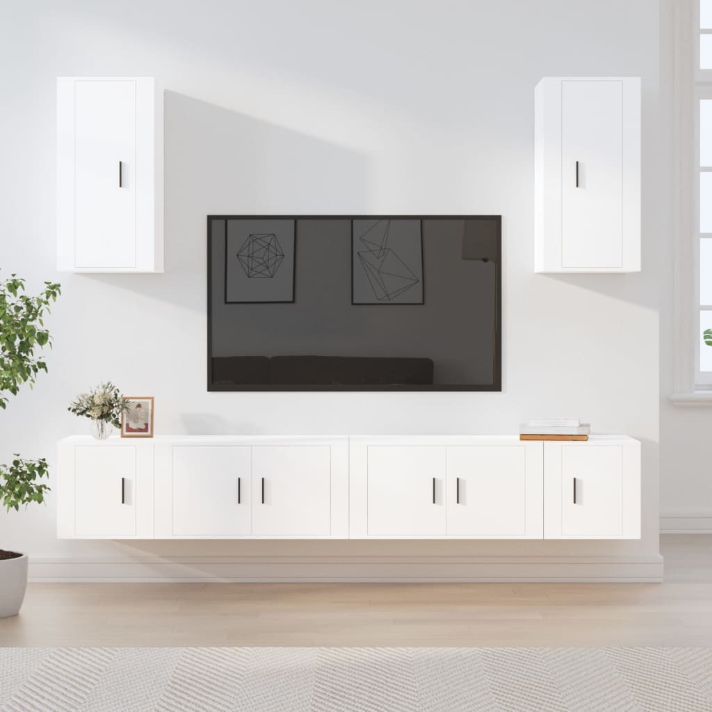 vidaXL 6 Piece TV Cabinet Set White Engineered Wood 1
