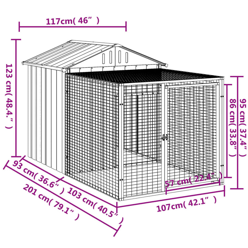 Chicken Cage with Run Anthracite 117x201x123 cm Galvanised Steel