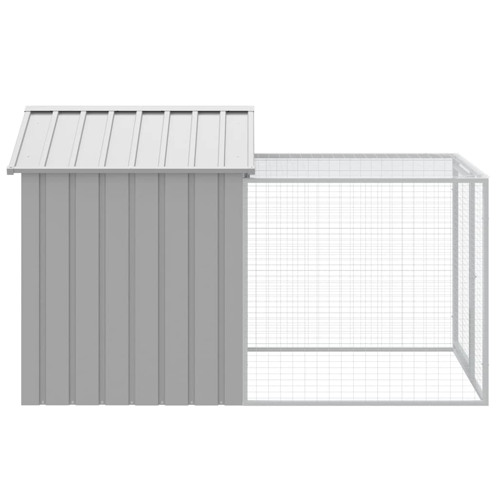 Chicken Cage with Run Galvanised Steel Light grey 117 x 201 x 123 cm