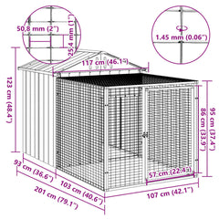 Chicken Cage with Run Galvanised Steel Light grey 117 x 201 x 123 cm