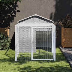 Chicken Cage with Run Galvanised Steel Light grey 117 x 201 x 123 cm