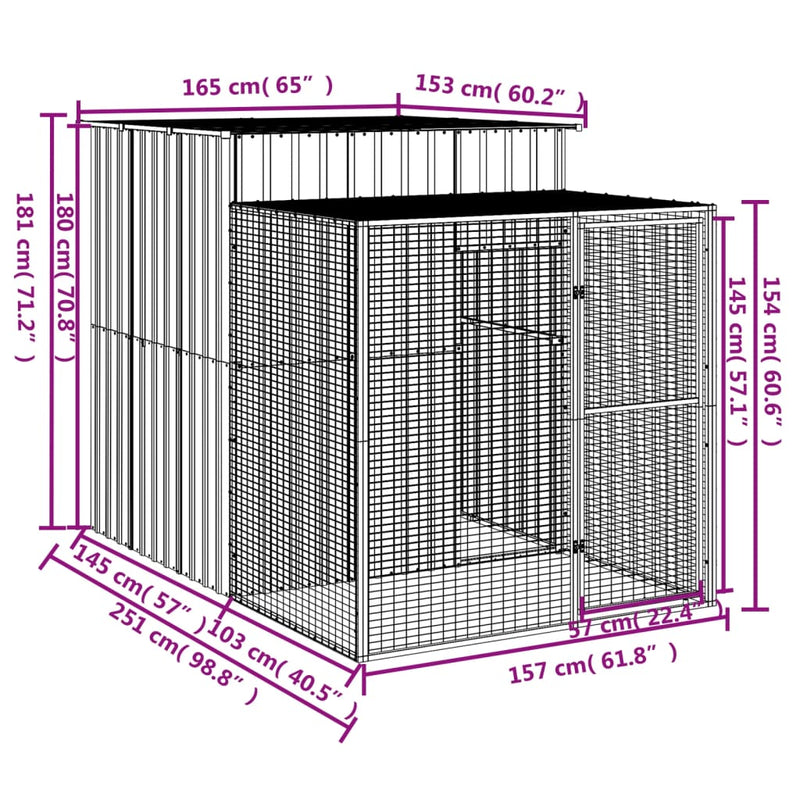 Chicken Cage with Run Anthracite 165x251x181 cm Galvanised Steel